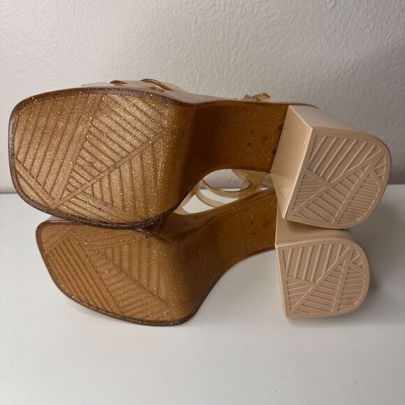 Melissa Party Heels Platform Size 10 Gold Sparkles Rubber EUC - Picture 4 of 10